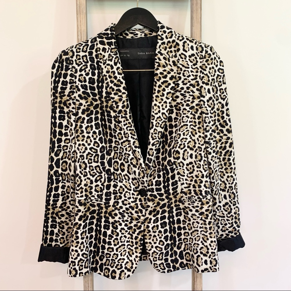 Zara Basic Leopard Animal Print One Button Close … - image 1